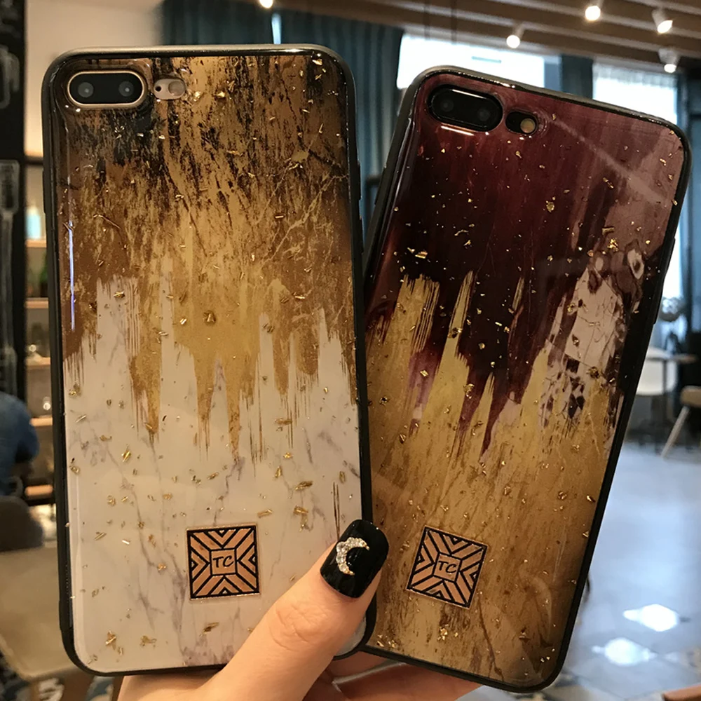 Роскошный чехол для iPhone 6 6S 7 8 Plus блестящий силиконовый из Золотой Эпоксидной