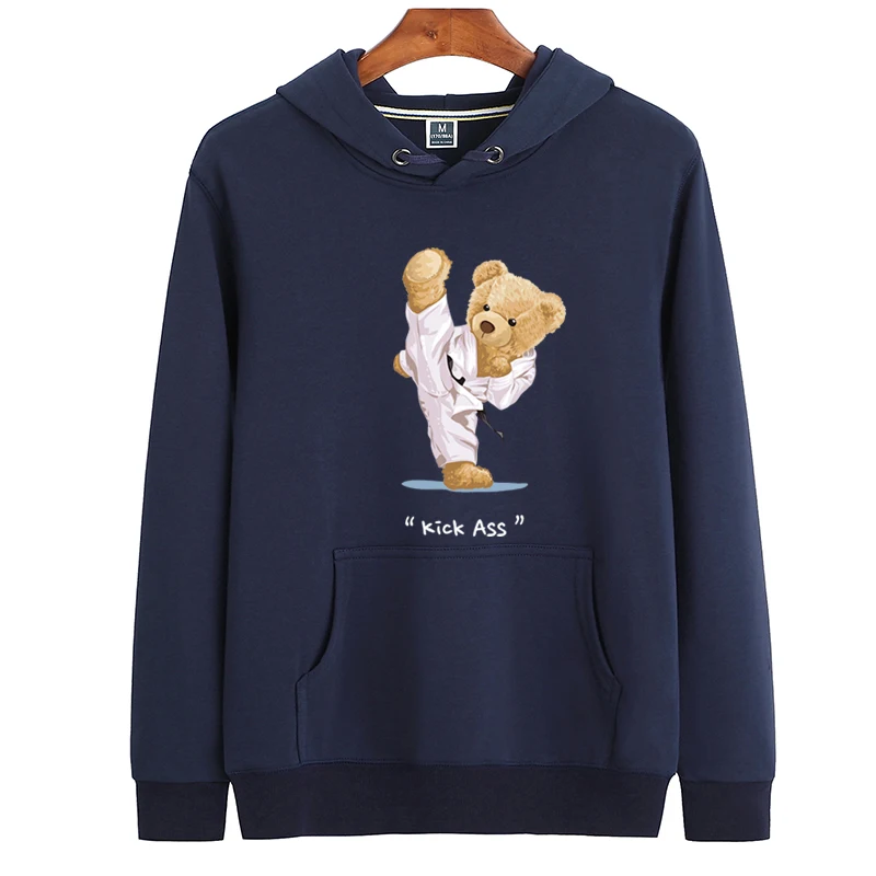 

100% Cotton Plus Cashmere Kung Fu Bear Long-sleeved Sweater Women Loose Pullover 2021 Winter Oversized Hoodie Couple Sweatshirt