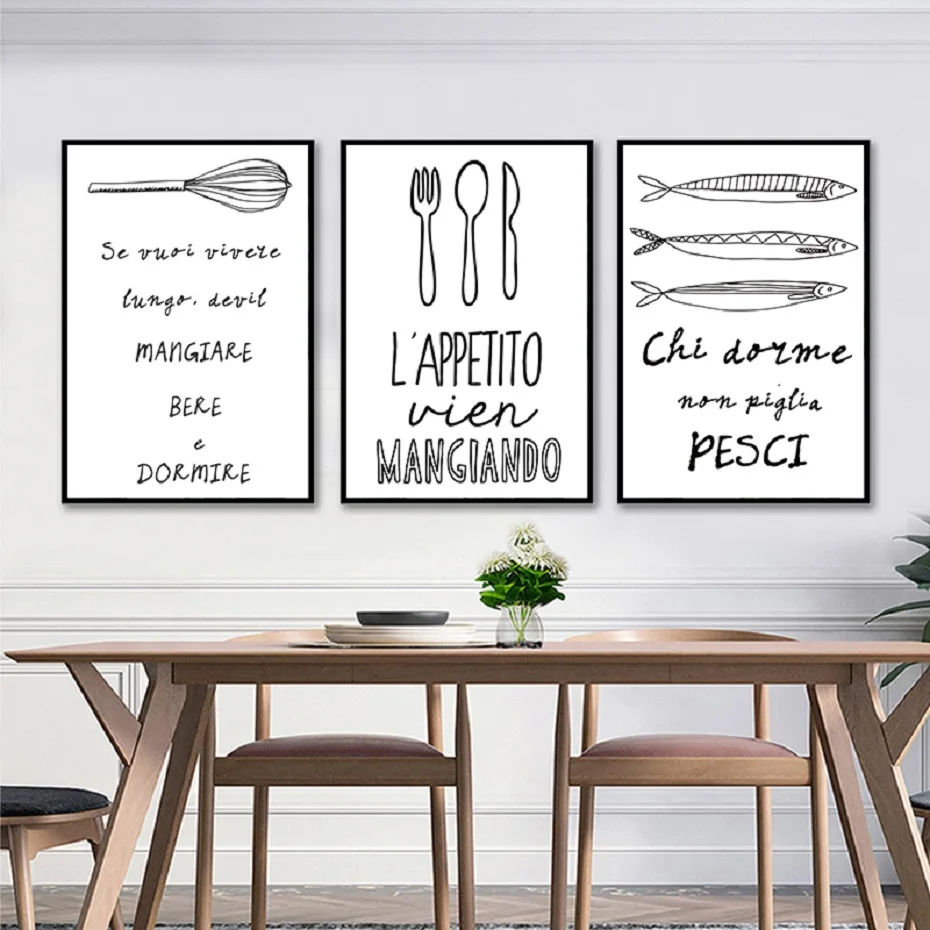 

Nordic Minimalist Canvas Prints Posters Black and White Kitchen Wall Art Canvas Paintings Pictures Dining Room Home Decoration