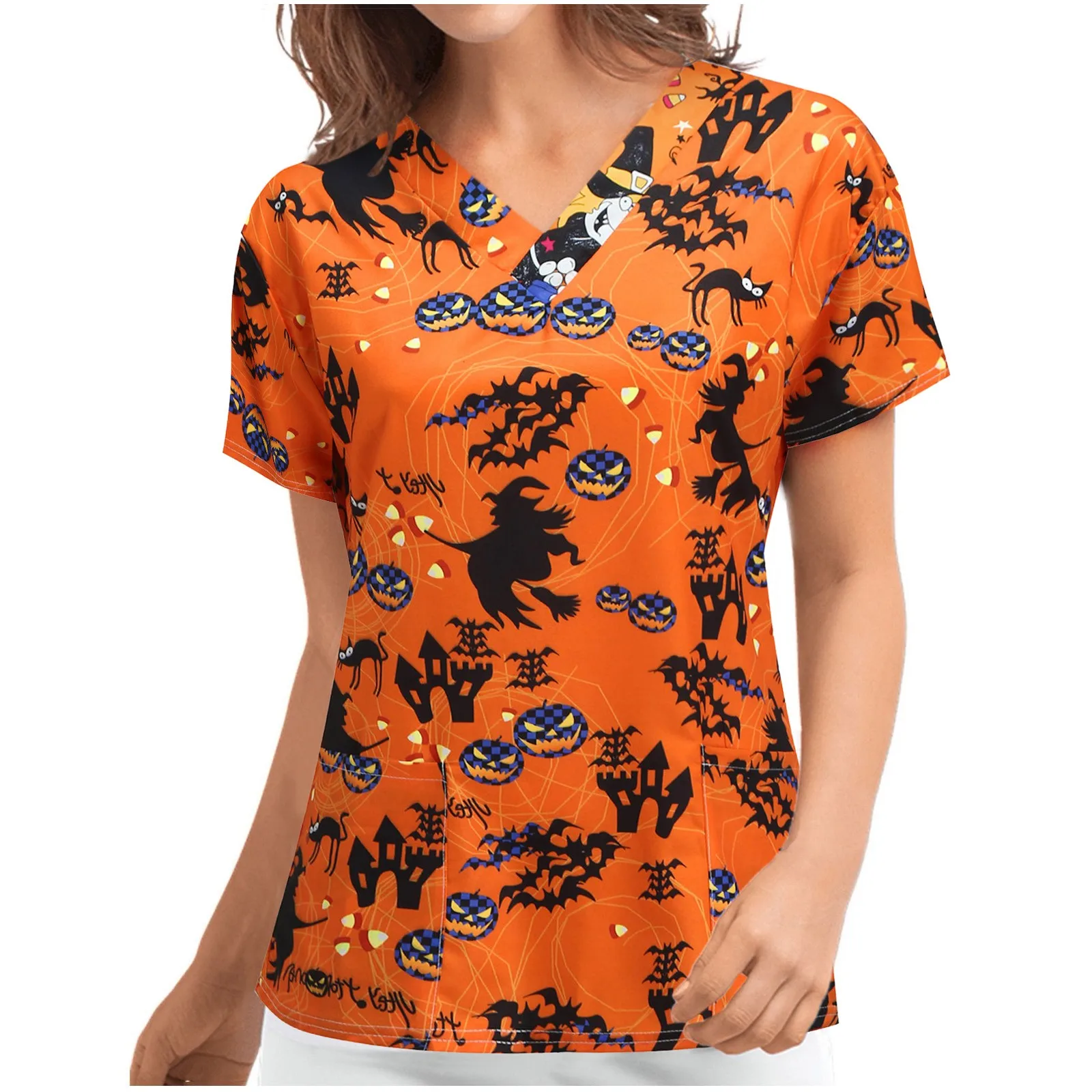 Женская одежда для кормления на Хэллоуин с коротким рукавом и V образным