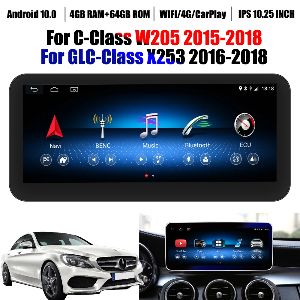 

Приборная панель 10,25 дюйма, Android, GPS-навигатор, плеер для Mercedes Benz W205 X253 C/GLC-Class NTG 5,0, Wi-Fi, CarPlay BT 1920*720