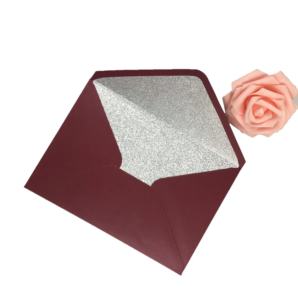 burgundy silver 25x переливающийся перламутровый бумажный Свадебный пригласительная карта в конверте перламутровый Блестящий конверт 4 торжества - Цвет: burgundy silver