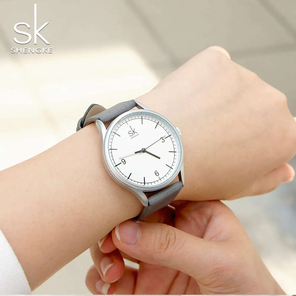 Shengke Brand Leather Women Watches Fashion Ladies Quartz Vintage Casual Women's Wristwatches | Наручные часы