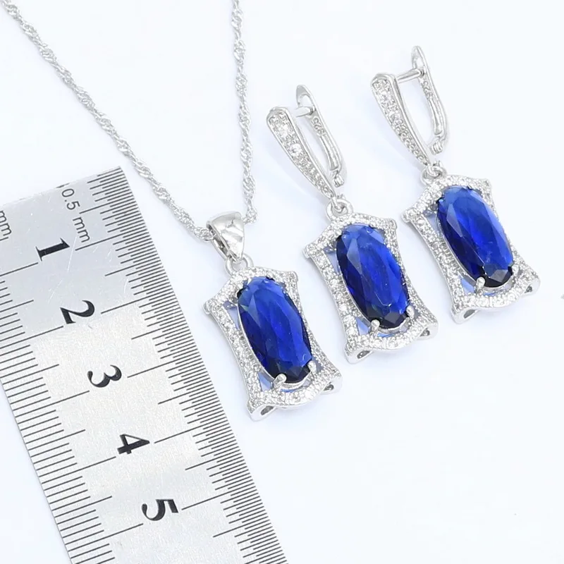 Геометрический синий полудрагоценный серебряный цвет набор украшений для