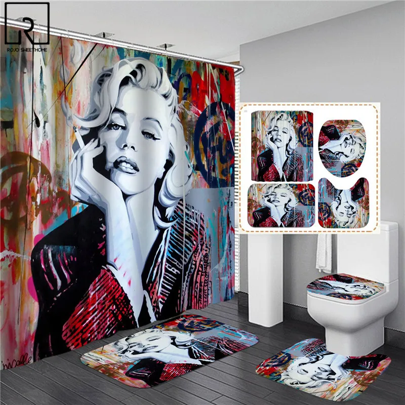 elegant african black woman print shower curtain set american girl polyester bathroom curtains anti slip bath mats carpets rugs free global shipping