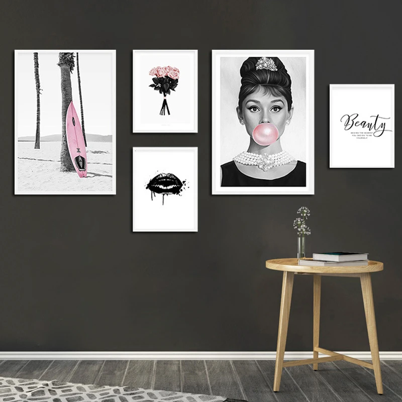 Нордическая черно-белая Хепберн роспись с пузырями абстрактный цветок губ