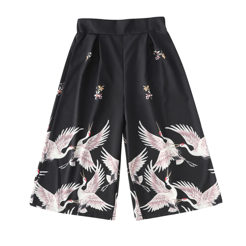 Pants Японский стиль журавль широкие брюки для женщин Harajuku брюки костюм самурая азиатская мужская одежда хаори Капри Ukiyo-e Повседневная Хип-хоп - Цвет: Pants