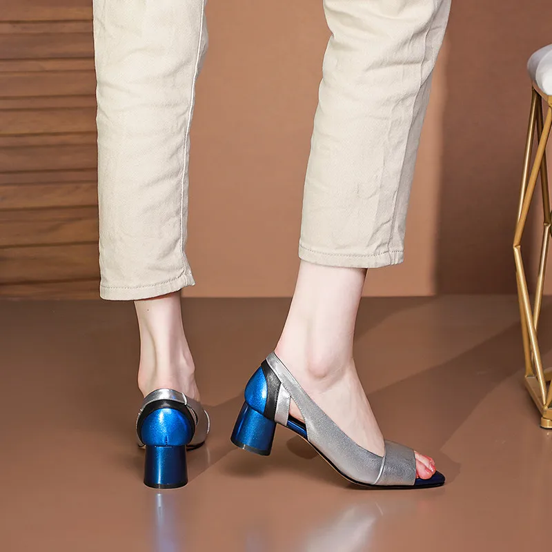 

FEDONAS 2021 Trend Women's Spring Leather Shoes Open Toe Genuine Leather Shoes Woman Open Toe Shallow Wedding Party Ladies Pumps