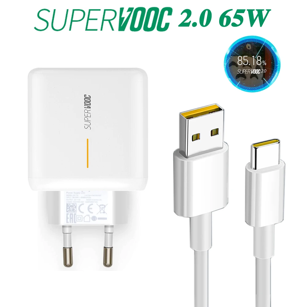 

65W Supervooc 2.0 Fast Charger For OPPO Reno Ace Ace2 Reno4 Reno5 Reno6 Pro Pro+ 5G SE K9 Find X3 Lite USB Type-C Cable Original