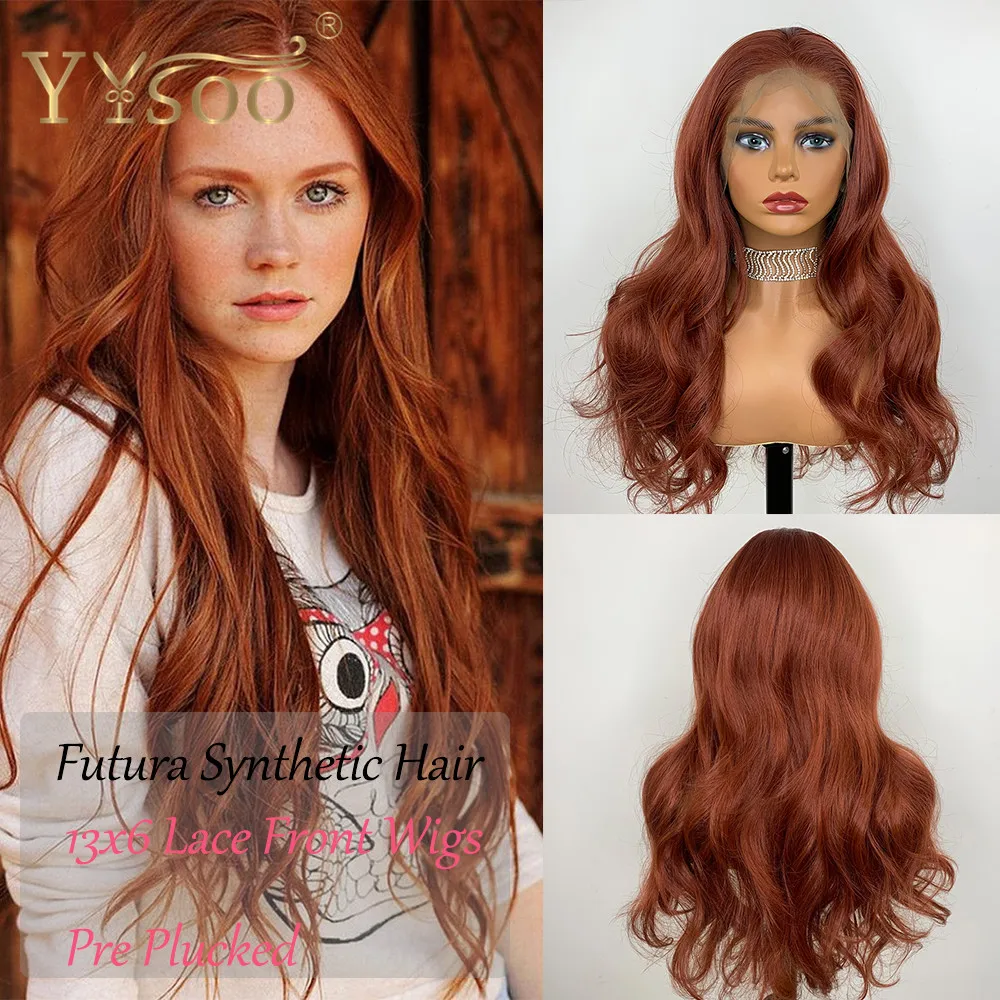 YYsoo13x6 Long Body Wave Futura Synthetic Hair Lace Front Wigs For Women Highlight Ombre Blonde Soft&Smooth Wig Natural Hairline