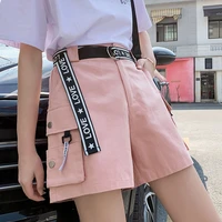 plus size women cargo shorts with belt female summer high waist pocketed streetwear shorts ladies casual loose jogging shorts