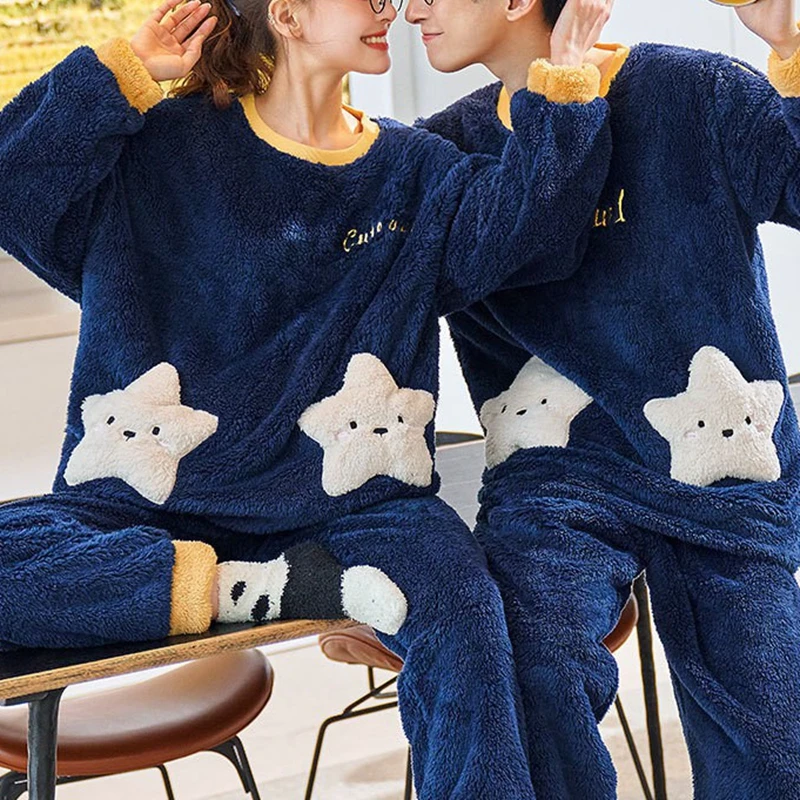 

Autumn Winter Women Pajamas Warm Flannel Pajamas Sets Couple Sleepwear Family Pijama Lover Night Men & Women Casual Men Pyjamas
