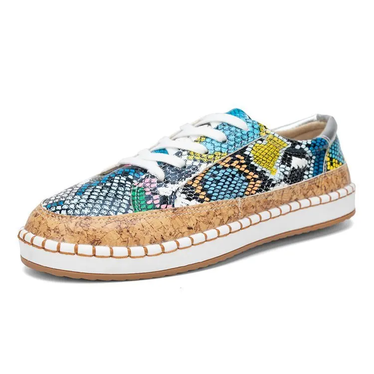 

Autumn 2020 new size women's shoes snake skin series round head flat bottom casual single shoes women