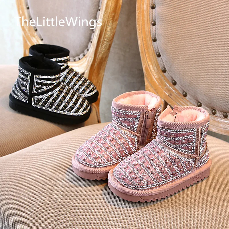 Детские Ботинки martin из натуральной кожи с жемчугом и стразами школьные теплые