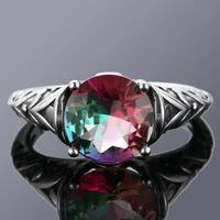 s925 sterling silver rings rainbow fire mystic zircon women vintage design fine jewelry bridal wedding engagement ring accessory