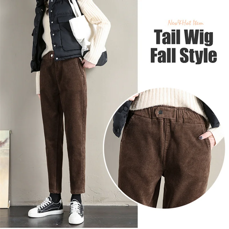 Женские вельветовые брюки с высокой талией REALEFT повседневные длинные