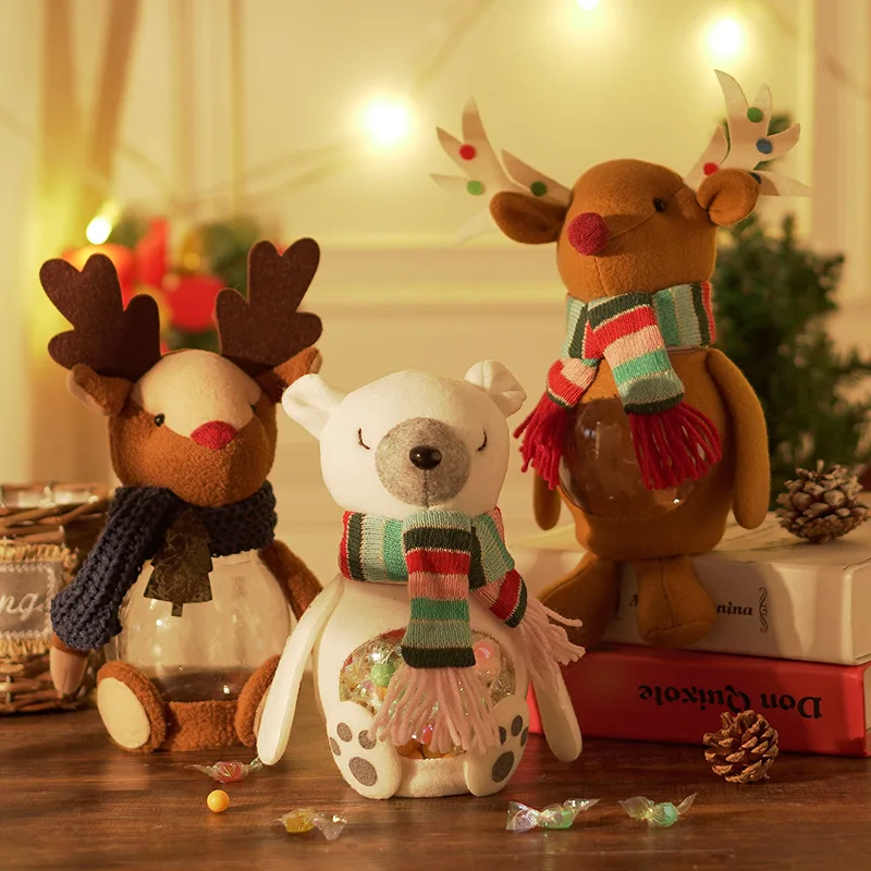 

New Year Christmas Gift Bags Large Candy Jar Storage Bottle Elk Santa Bag Sweet Candy Bag Boxes Child Kids Cute Holiday Gift Jar