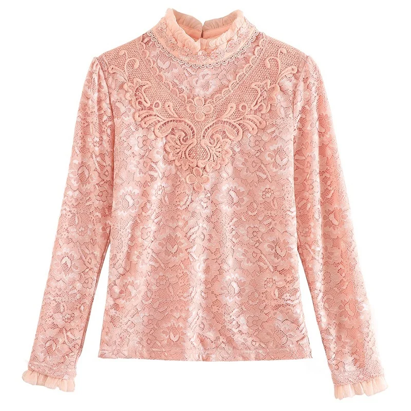 Women Blouse Shirt Plus Velvet Thick Lace Shirt Female Long Sleeve Slim Chiffon Blouse Fashion Women Blouses 2019