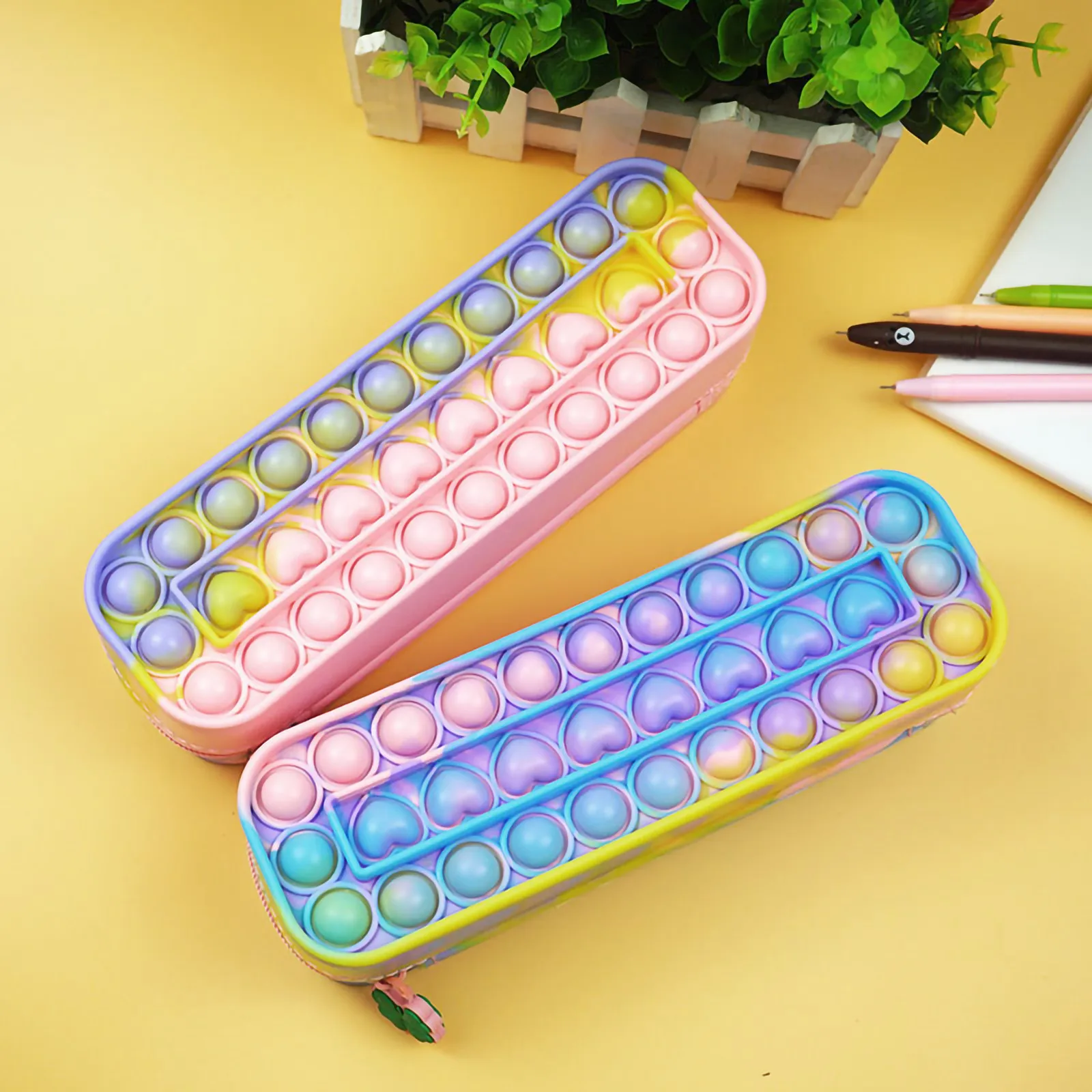 

2021 Creative New Silicone Popet Its Pencil Case Rectangular Press Bubble Decompression Pencil Case Study Stationery Storage Bag