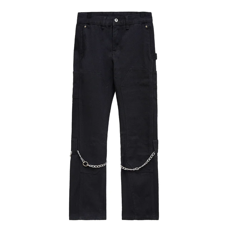 2021 Chain Decoration Black Slim Men Hip Hop Jeans Pencil Pants Solid Casual Gothic Denim Trousers Korean Fashion Pantaloni Uomo