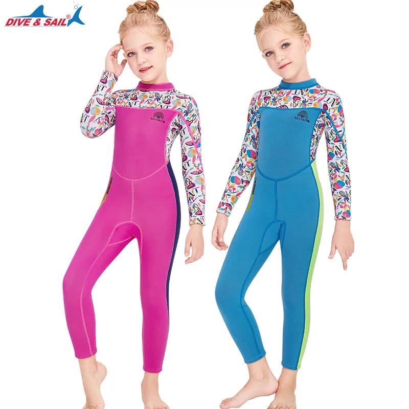 

Full Body Kids Wetsuit Neoprene One Piece Warm Swimsuit 2.5MM for Girls Boys Children, Long Sleeve UV Protection Swimming Suit