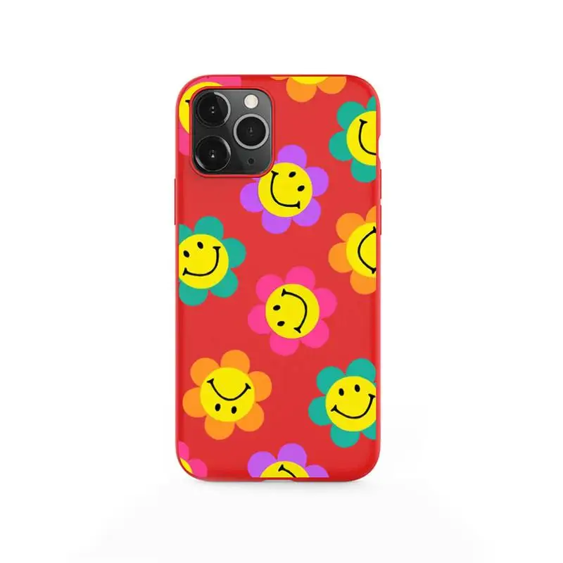 

Smiley Flowers Phone Case For iPhone XS MAX 11 Pro X XR 7 8 6 Plus Candy Color red Soft Silicone Cover