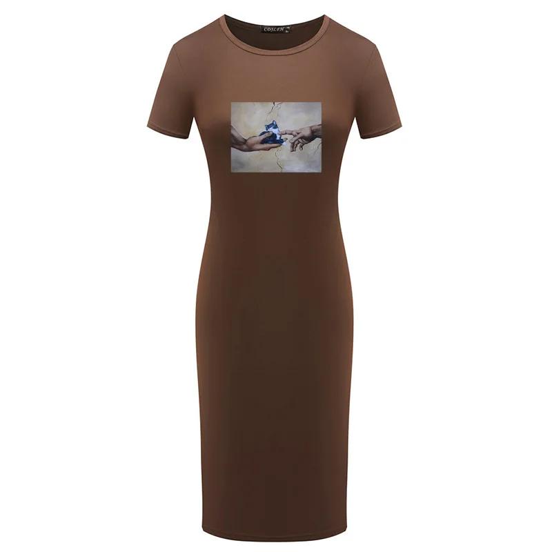 

Dresses for Women Robe Michelangelo Print Short Sleeve Party Skinny Vintage Party Maxi Black Dress Vestidos Femme Robe Vestidos