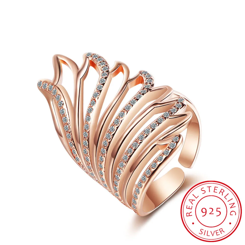 

Dazzling Real 925 Sterling Silver Flying Angel Wings Clear CZ Finger Rings for Women Fashion Unique Design Jewelry Bijoux