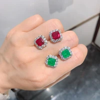 knriquen sterling silver 925 natural stone emerald ruby turquoise earrings for women lab diamond stud ear fine jewelry wholesale