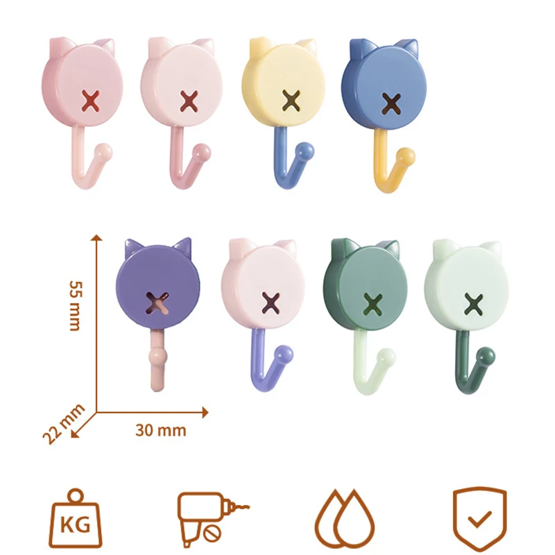 

10Pcs Wall Hooks Waterproof Oilproof Self Adhesive Hooks Reusable Seamless Hanging Hook For Kitchen Bathroom Office For Home