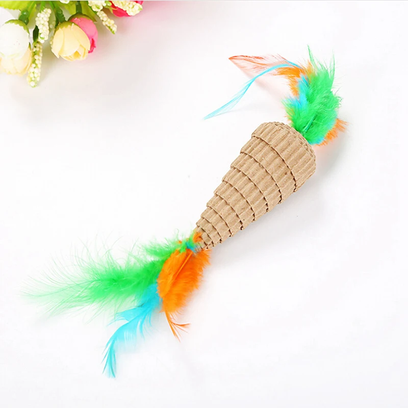 2PCS Carrot Cat Toy Corrugated Paper Cat Carrot  Scratch Toy Cat Feather Toy Pet Toy