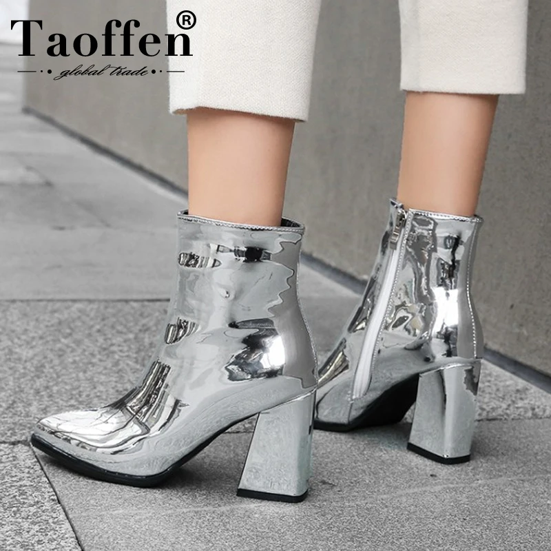 Женские кожаные ботильоны на молнии Taoffen офисные размеров 32-43 высоком каблуке