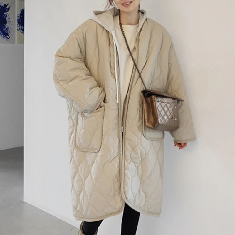 

Korean Chic Winter Lazy Wind Rhombic Check Zipper Loose Large Pocket with Cotton and Thickened Cotton Jacket Women