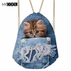 Спортивная сумка HYCOOL для тренажерного зала, синий джинсовый рюкзак с принтом милого кота для детей, мальчиков и девочек, сумки для фитнеса, 2019