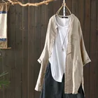 Льняная рубашка, Женская Осенняя блузка 2022 ZANZEA, повседневные кардиганы на пуговицах, женская блузка с длинным рукавом