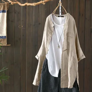 Льняная рубашка, Женская Осенняя блузка 2022 ZANZEA, повседневные кардиганы на пуговицах, женская блузка с длинным рукавом