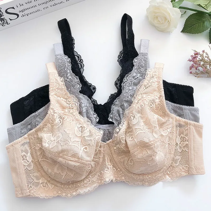 

Womens Full Coverage Underwired Sheer Lace Bra Breathable 34 36 38 40 42 44 B C D DD Push Up Bra