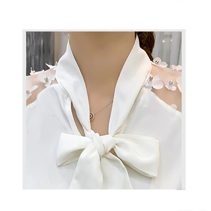 

New fashion woman blouses solid white chiffon lace blouse shirt office lady work wear long sleeve women shirts tops and blouses