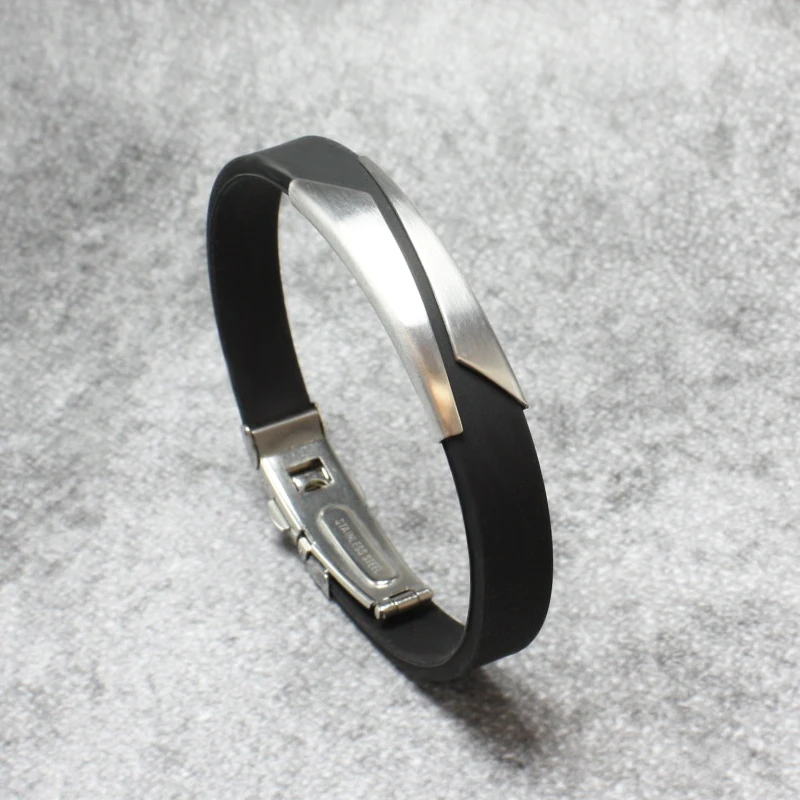 Folding buckle Геометрически неправильных Графика Нержавеющая сталь натуральная Силиконовый браслет черный Цвет аксессуары ювелирные изделия для Для мужчин - Окраска металла: Folding buckle