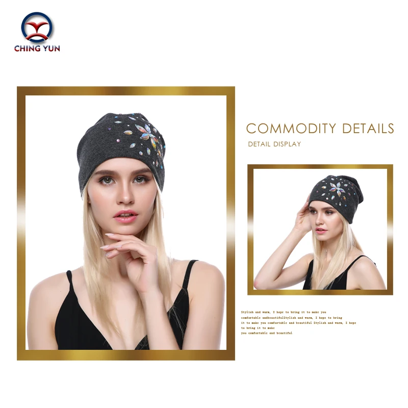 CHING YUN новинка модная зимняя теплая шапка три цвета большие стразы милая