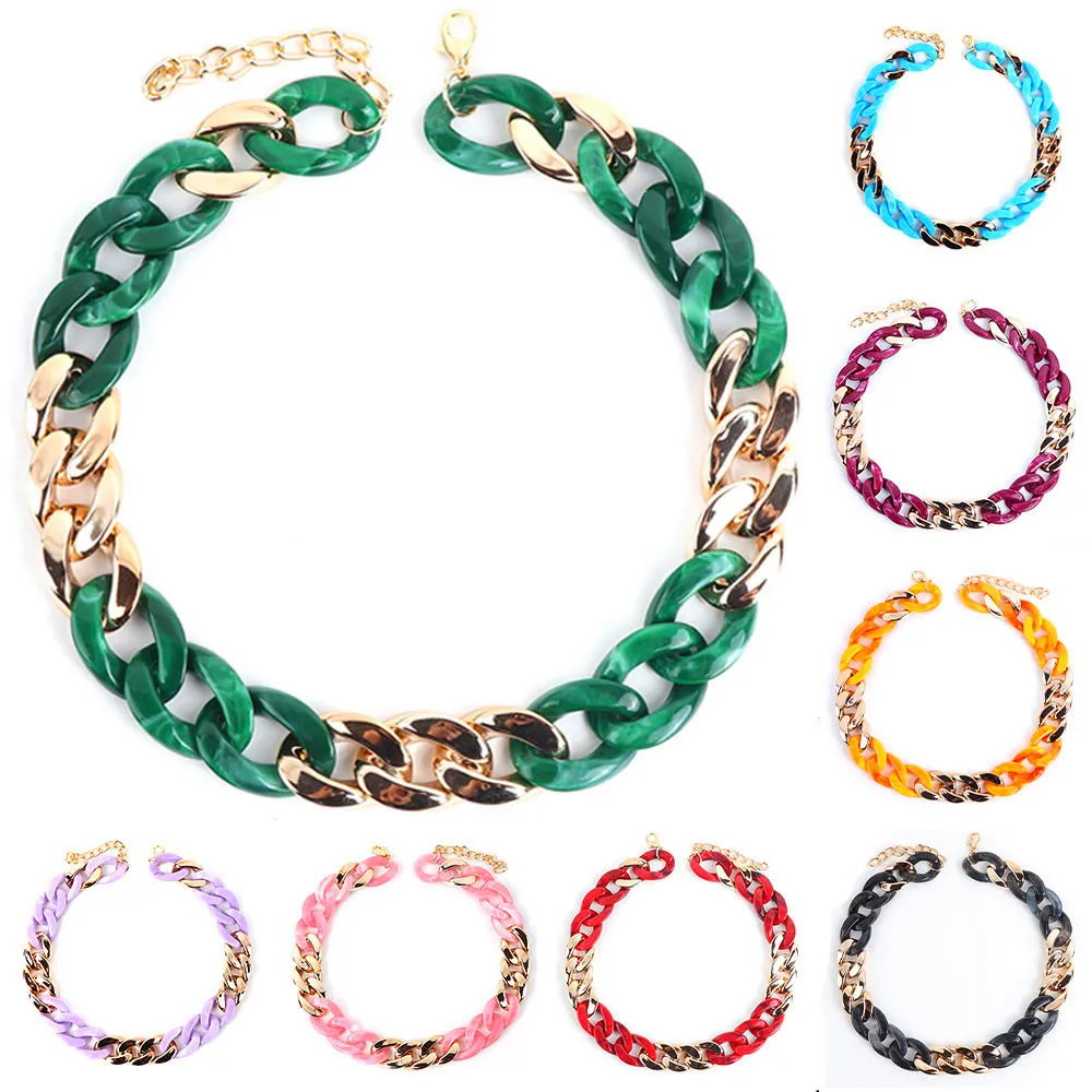 

FishSheep Vintage Choker Chain Necklace For Women Statement Punk Gold Long Acrylic Collar y2k Necklaces Pendants Femme Jewelry