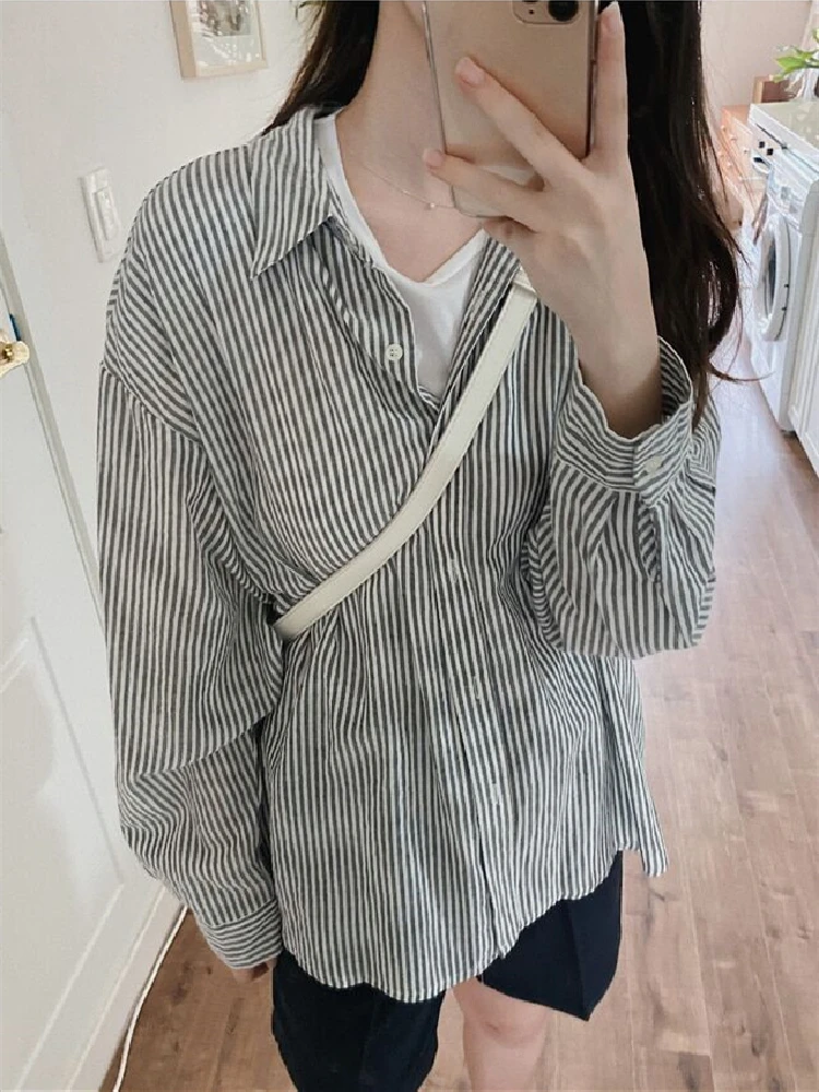 

2021 Spring Shirt Female Oversize Womens Blouse Girl Summer Women Blouses Femme Stripe Blusas Casual Elegant Vintage Long Sleeve