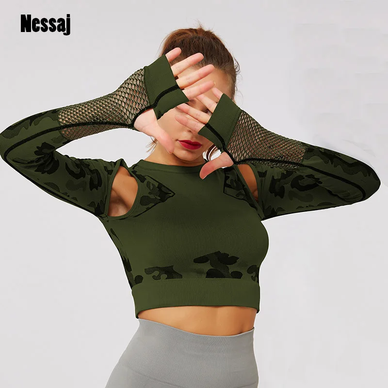 Женский бесшовный топ Nessaj трикотажный с длинным рукавом для занятий фитнесом и