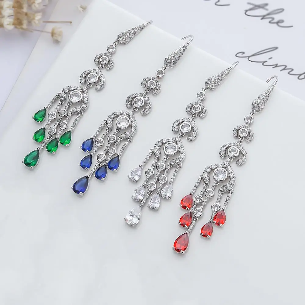 

Classic Cubic Zircon Earrings for Wedding, Crystals Dangle Earring for Bride, Women Girl Gift CE10628