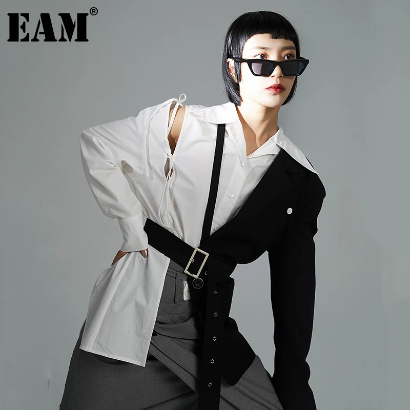 Женский Асимметричный Блейзер EAM черный свободный приталенный с длинными