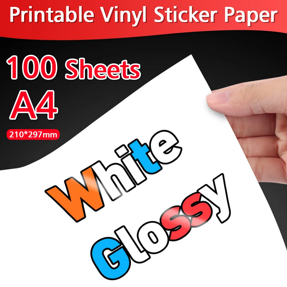 10/20/30/40/50/100 Sheets Printable Vinyl Sticker Paper A4 White Glossy Waterproof Self-Adhesive Copy Paper for Inkjet Printer