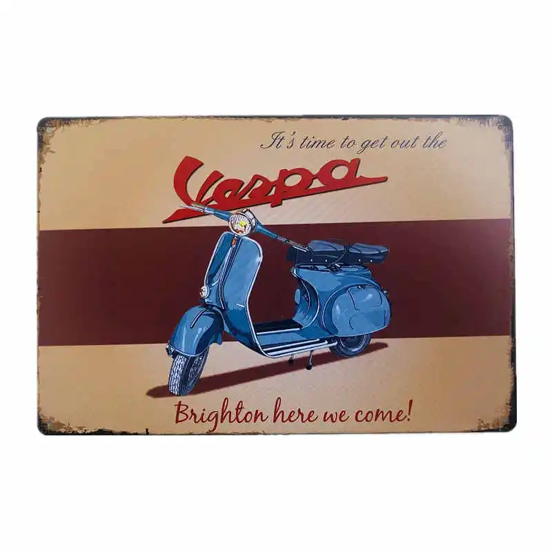 Армейский зеленый Винтажная Ретро металлическая жестяная вывеска Vespa индийский двигатель VW автобус муста Железный плакат ESSO гараж газ масло бар деревенский табличка человек пещера Паб Бар - Цвет: Армейский зеленый
