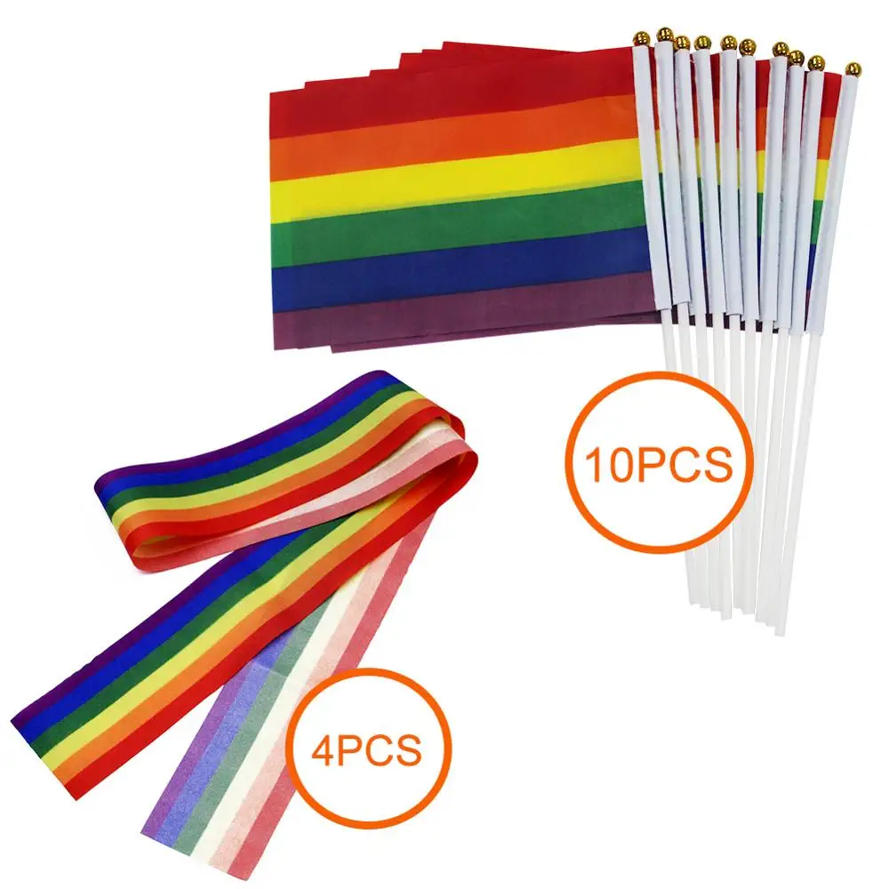 Радужный Флаг для геев 10 упаковок лесбиянок мир ЛГБТ флаг баннер + 4 радужных