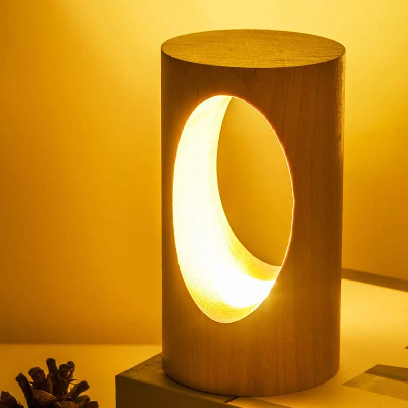 

Small Night Light Bedside Table Lamp Minimalist Wood Table Lamp Bedside Desk Lamp with Wood Cylindrical Shade