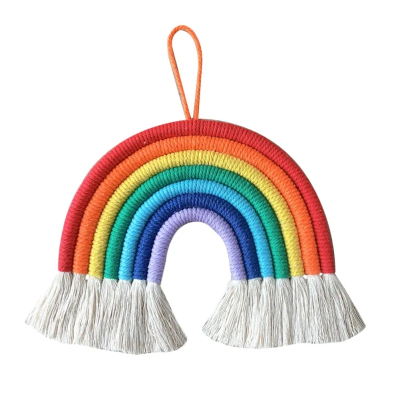 

Home Decor Hand-woven Rainbow Hanging Decoration Children Room Household Seven-strand Rainbow Wall Hanging Decoration 28x27CM